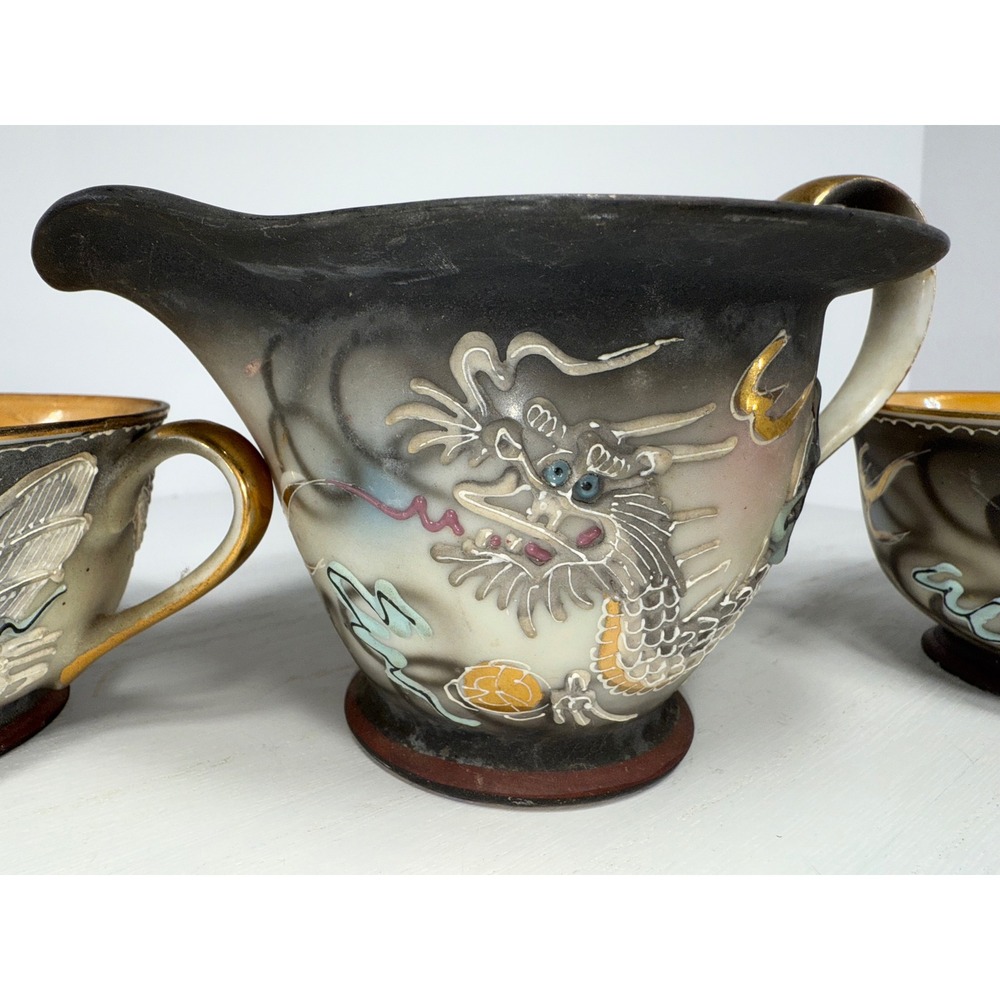 Vintage Handpainted Japan Dragon Creamer Pitcher and Two Cups Set Nikko - Picture 3 of 13